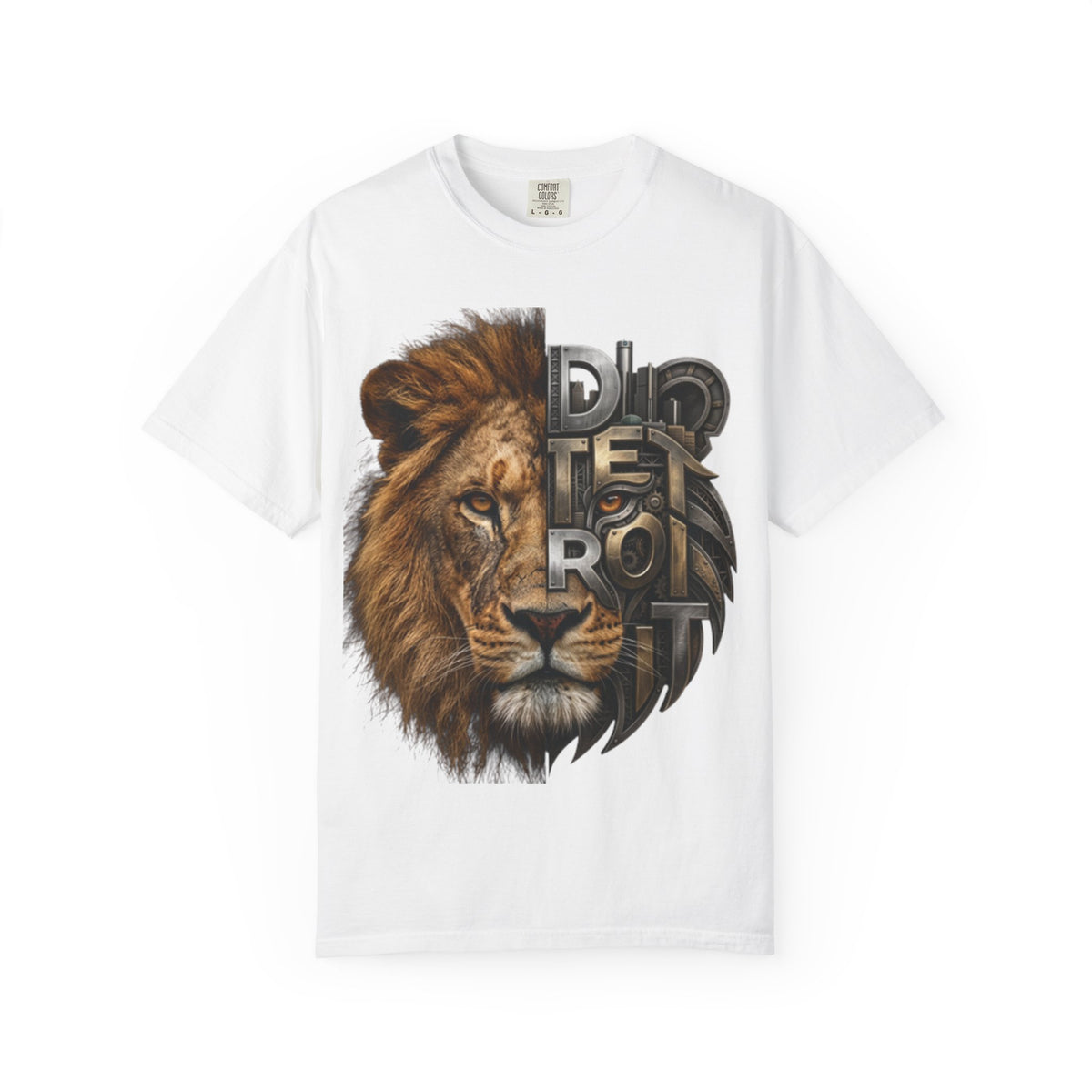 Lion Face Half Realistic Half Typographic T-shirt | Detroit Lion Art