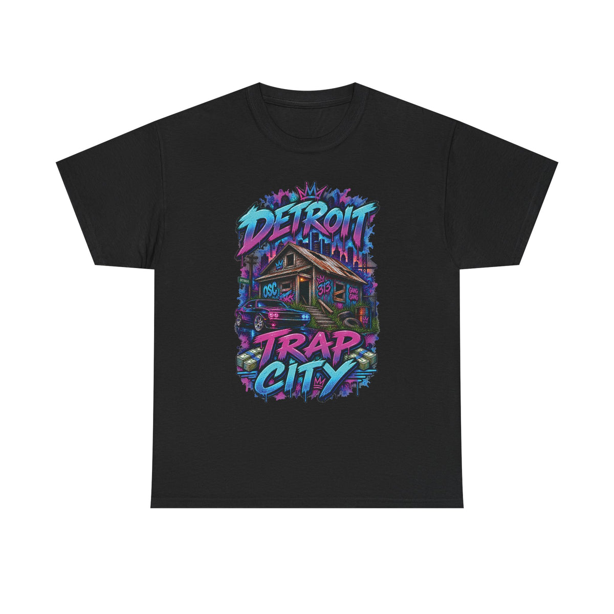 Detroit Trap City Tee | Urban Graffiti Streetwear, Neon Hip Hop Design