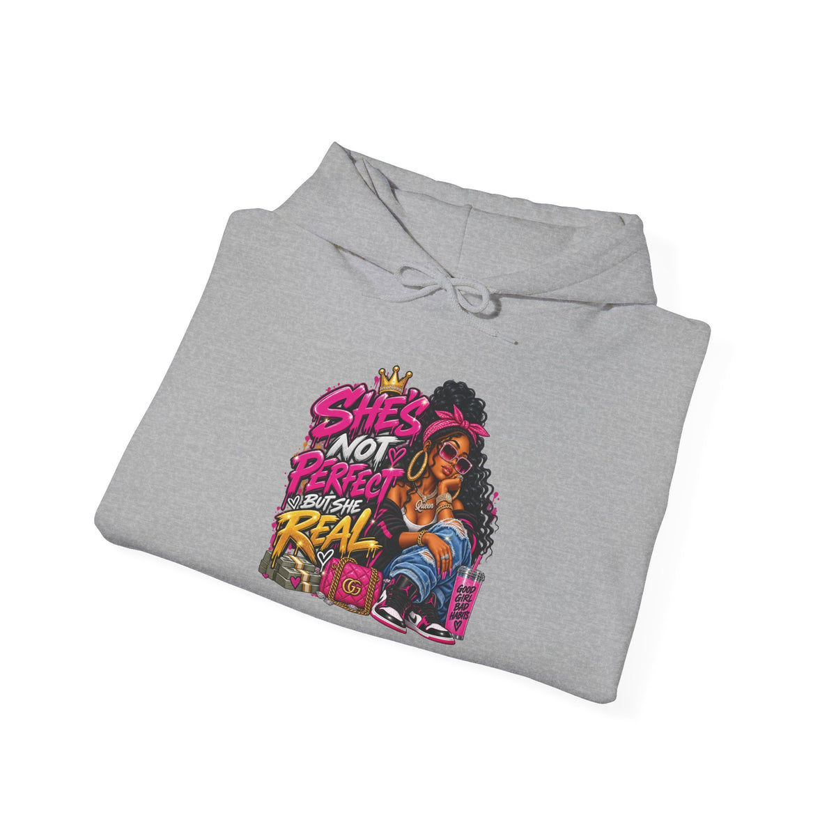 Shes Not Perfect Real AF hoodie | Retro Neon Girl Graphic Hoodie