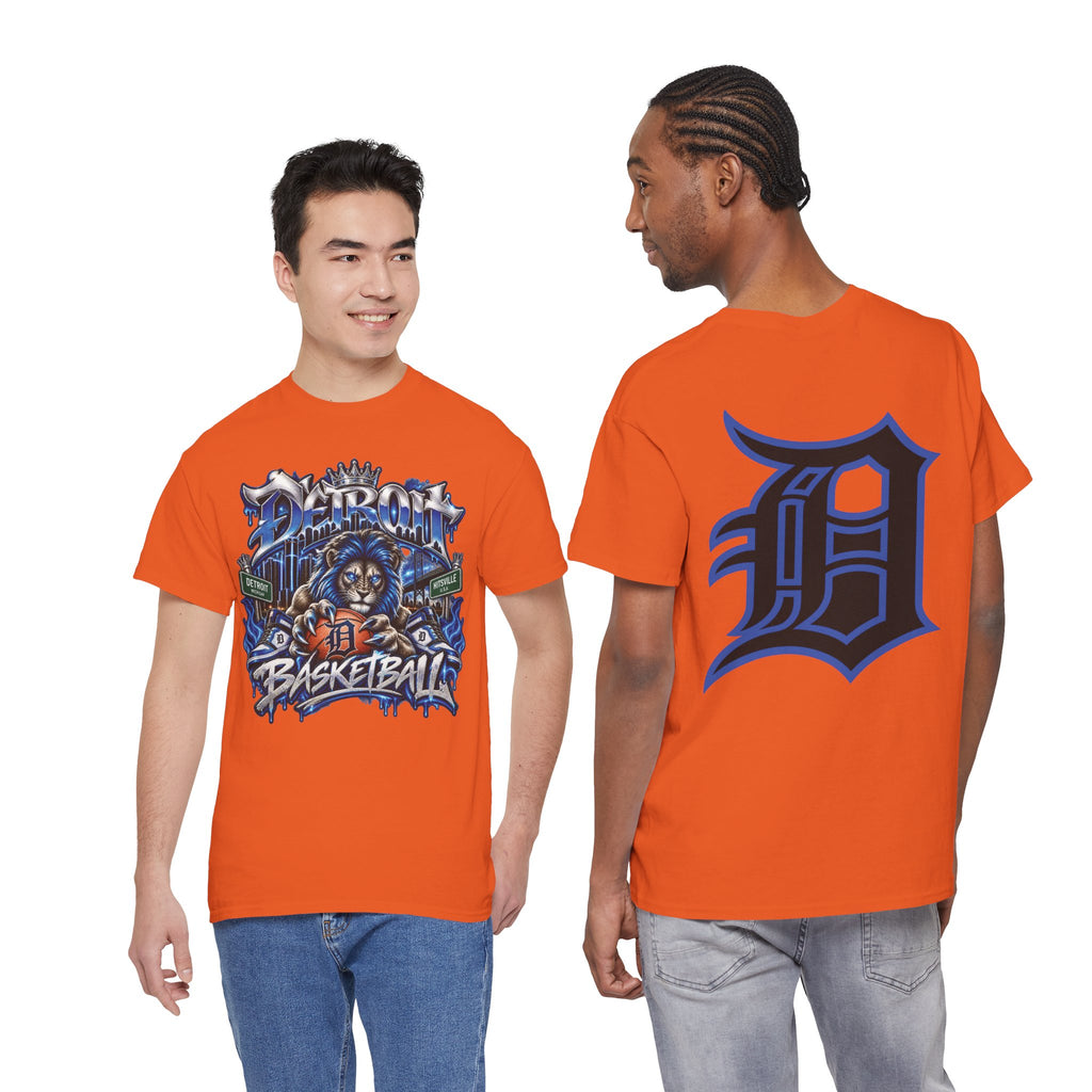 Detroit Basketball Lion Graphic Tee | Motor City D Old English Logo