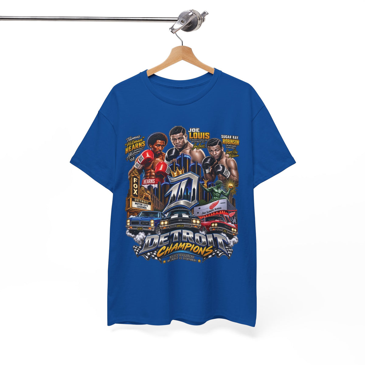 Detroit Champions T-Shirt | Motor City Boxing Legends, Classic Cars, City Skyline