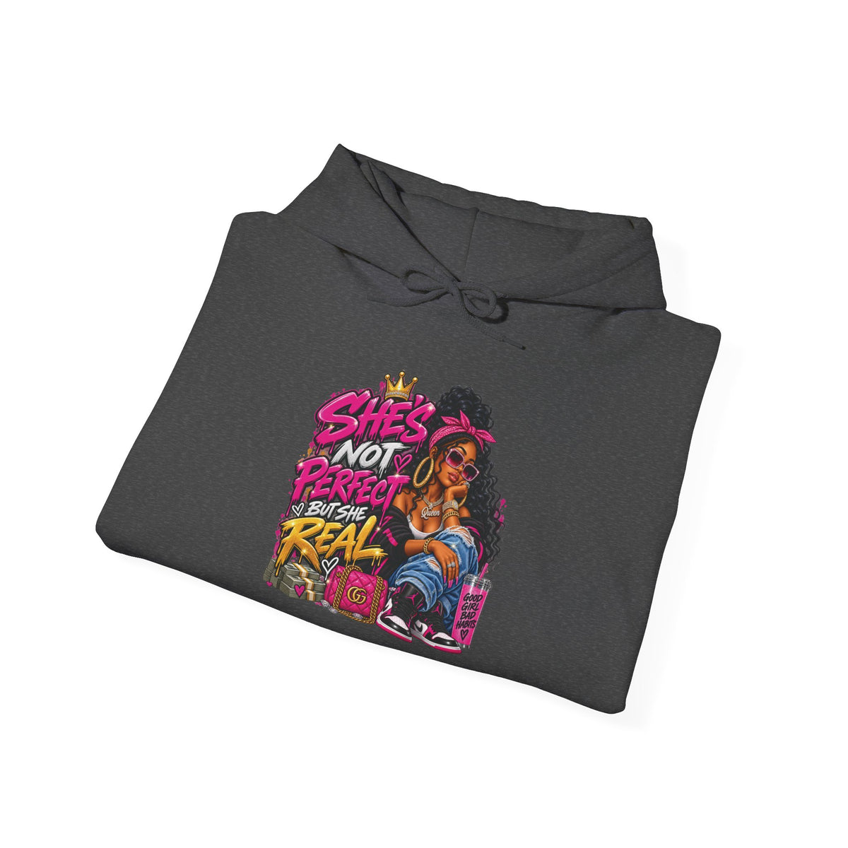 Shes Not Perfect Real AF hoodie | Retro Neon Girl Graphic Hoodie