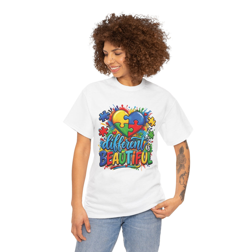 Different Is Beautiful Autism Puzzle Heart T-Shirt | Neurodiversity Awareness Tee