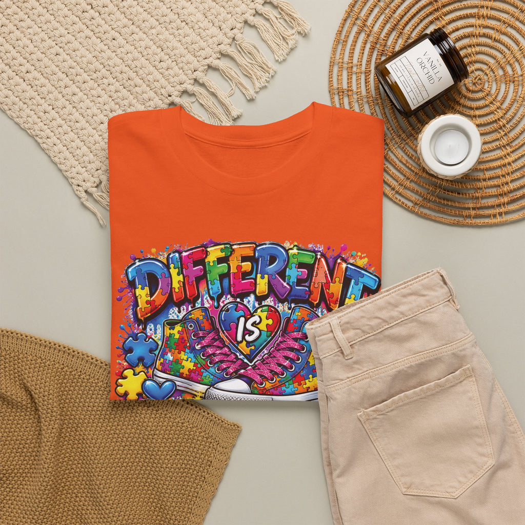 Different Is Beautiful T-Shirt | Colorful Rainbow Heart Typography