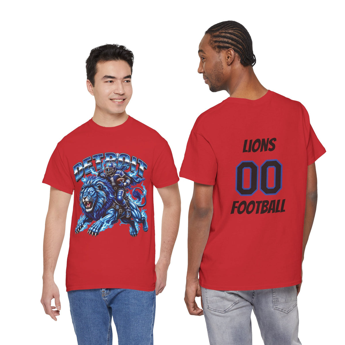 Detroit Lion Rider T-Shirt | Football Team Graphic Tee, Blue Mascot