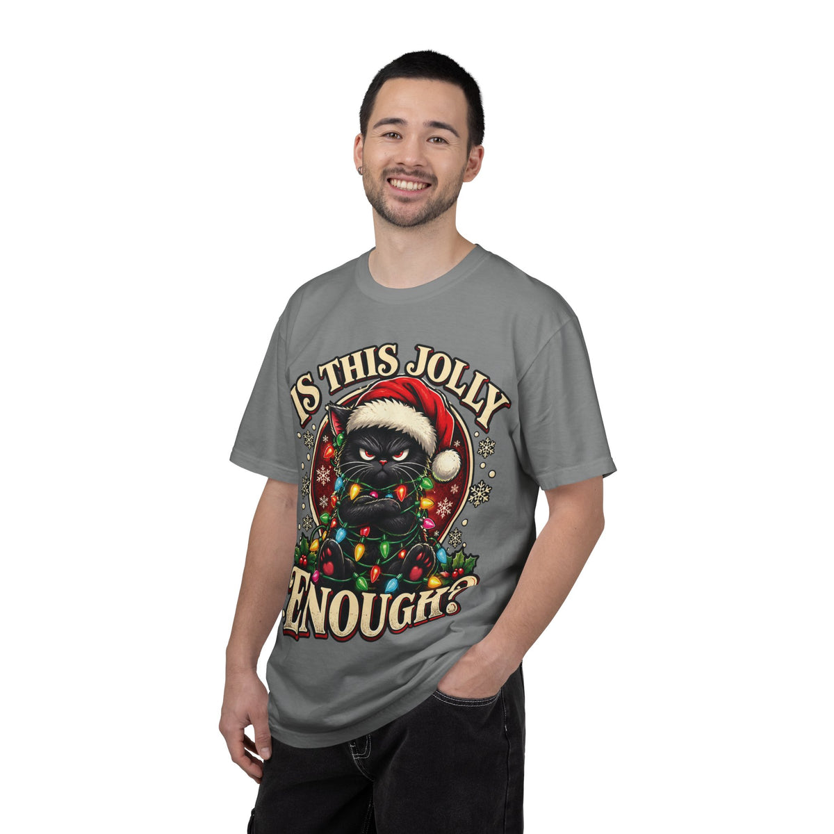 Grumpy Cat in Santa Hat T-Shirt | "Is This Jolly Enough?" Holiday Tee