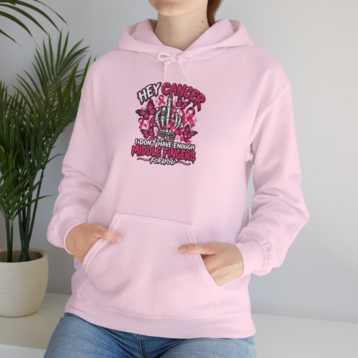 Hey Cancer Skull and Roses Hoodie | Cancer Awareness, Pink Ribbon Design