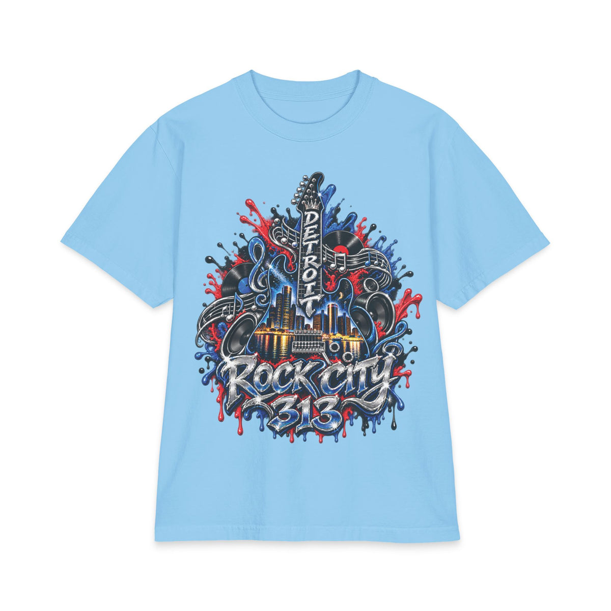 Detroit Rock City guitar truck graphic T-Shirt | 313 motor city music design
