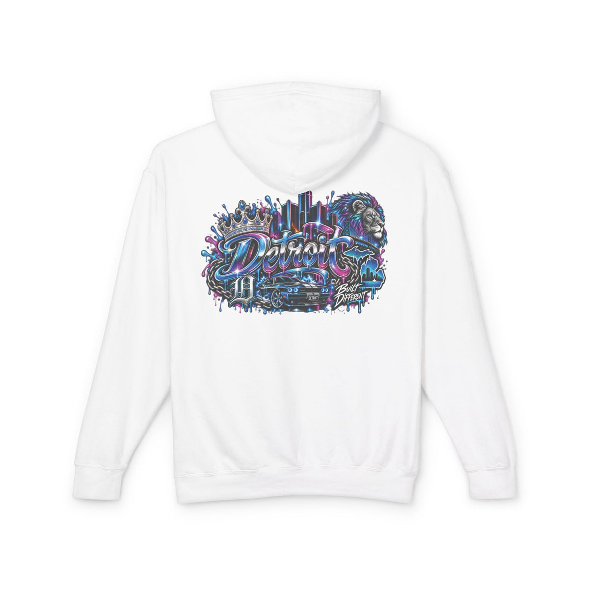 Detroit Retro Graffiti Hoodie | Lion, Skyline, Football Illustration