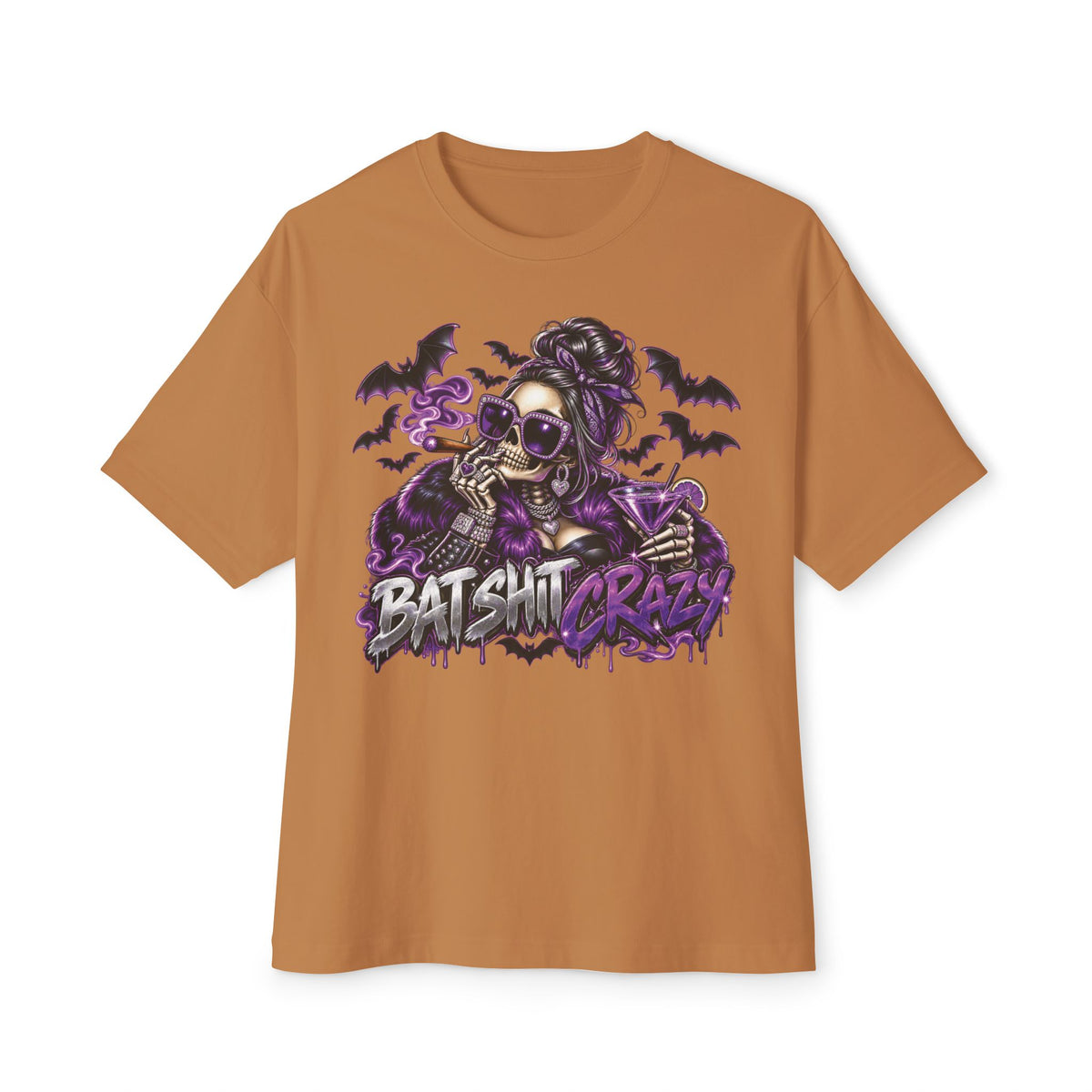 Batshit Crazy Skull Girl Tee | Gothic Bats Halloween Graphic Shirt