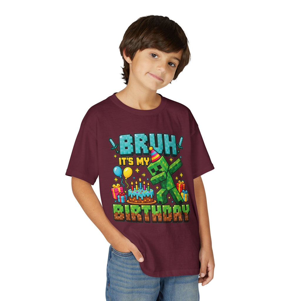 Minecraft-Inspired “Bruh, It’s My Birthday” Youth T-Shirt