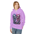Dual Flame Masks Hoodie | Blue Pink Surreal Faces Graphic