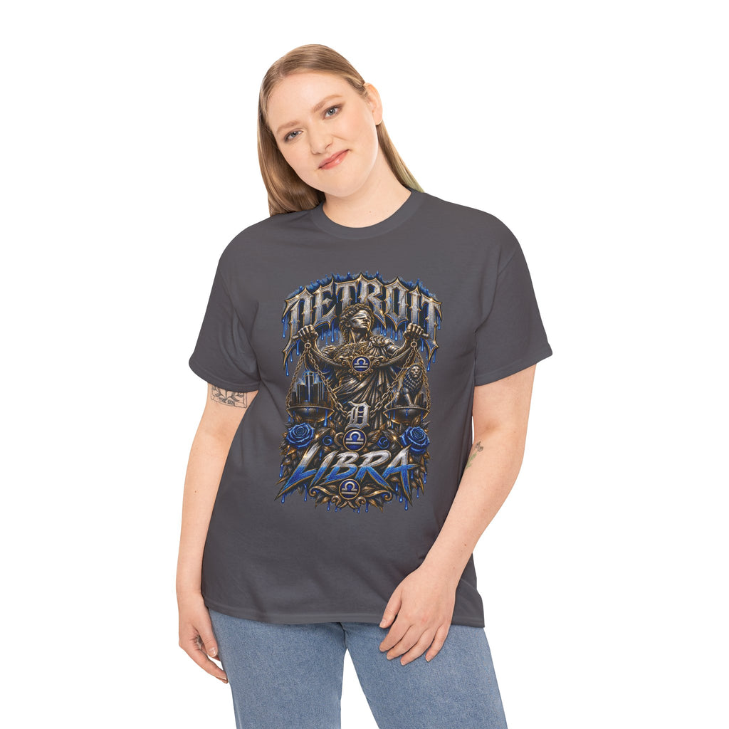 Detroit Libra T-Shirt | Skull Scales, Blue Roses, Zodiac Design