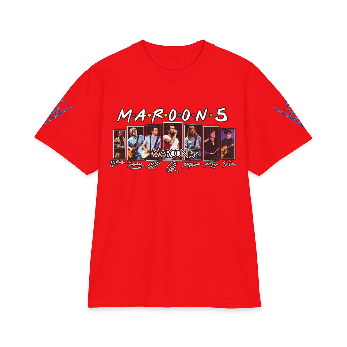 Maroon 5 band photo collage T-Shirt | Tour style sleeve logo