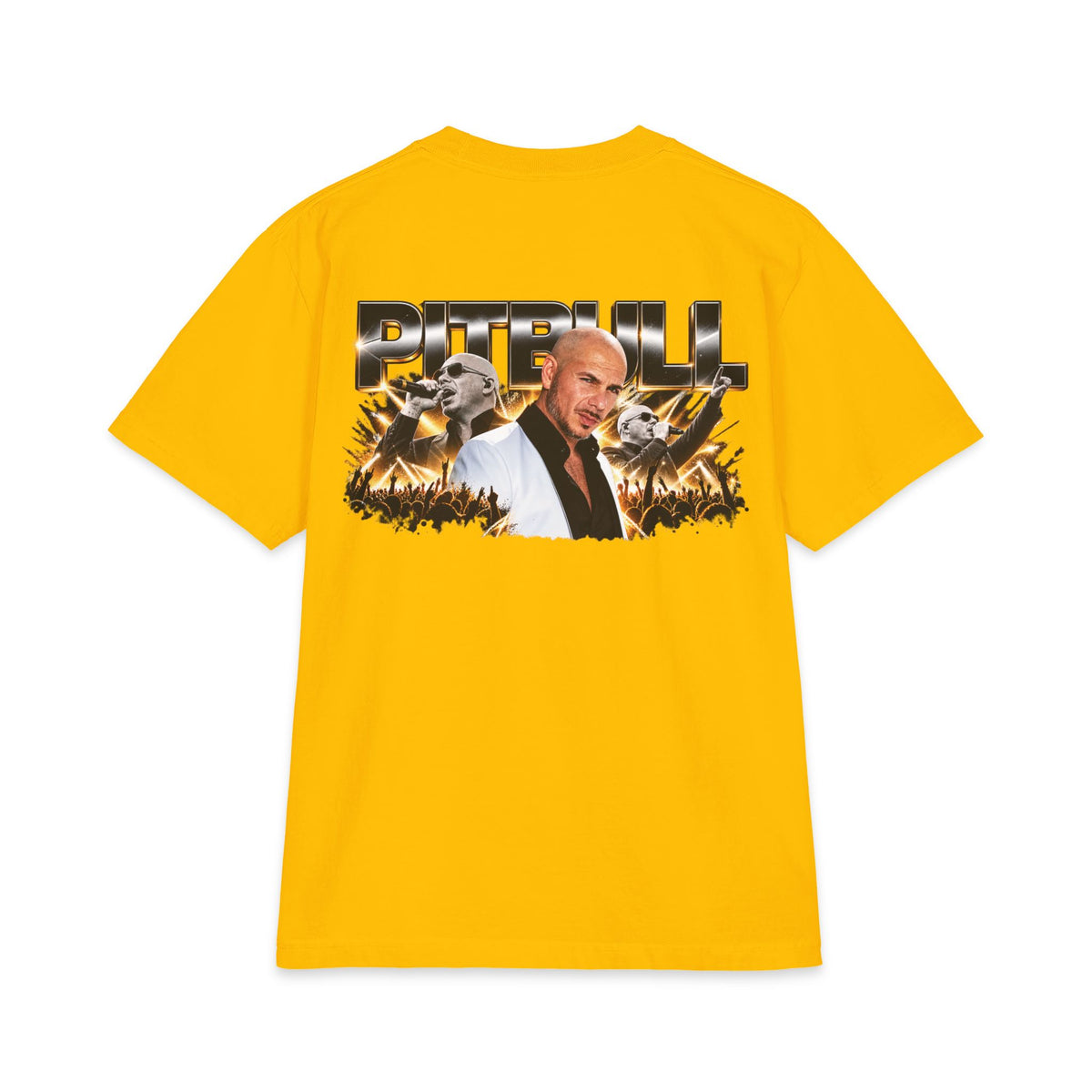 Pitbull Graphic T-Shirt | Hip Hop Logo, Portrait, Gold Chrome Lettering