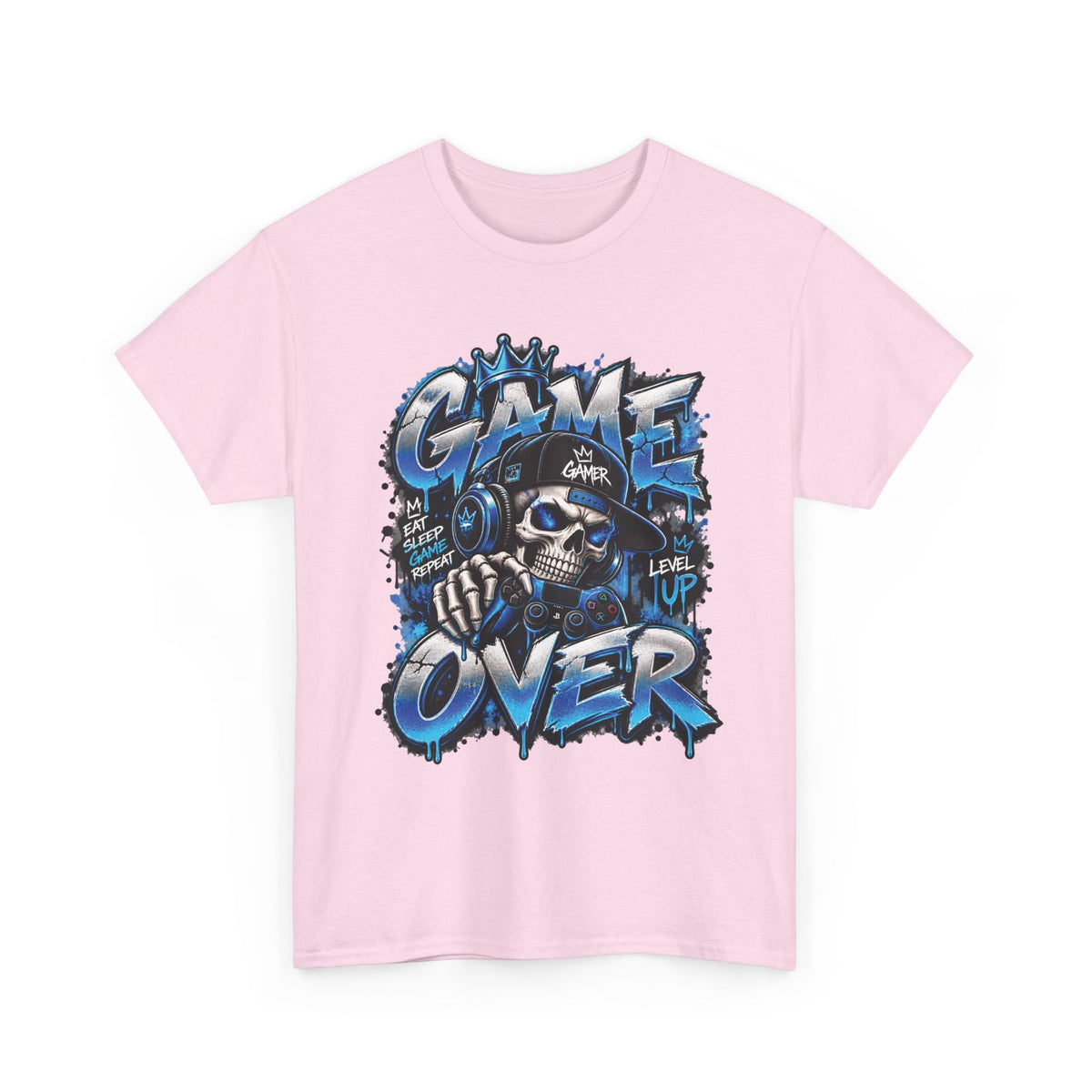 Game Over Skull Gamer T-Shirt | Level Up Graphic Tee