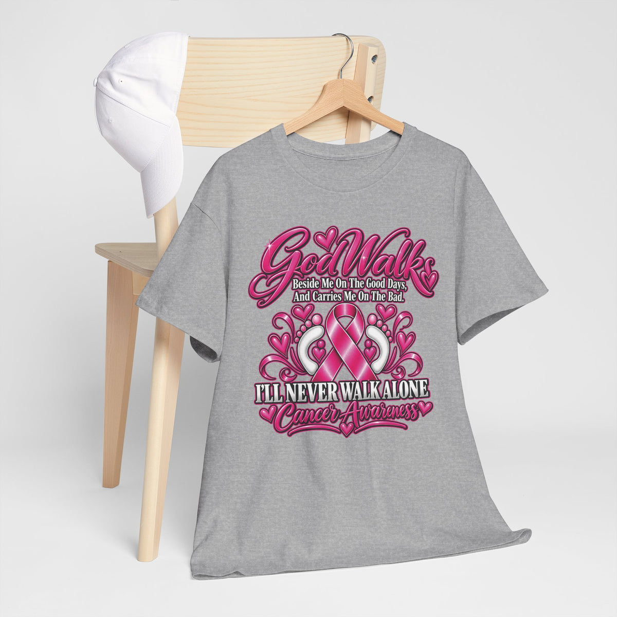 Breast Cancer Awareness Ribbon Tee | I'll Never Walk Alone, God Walks