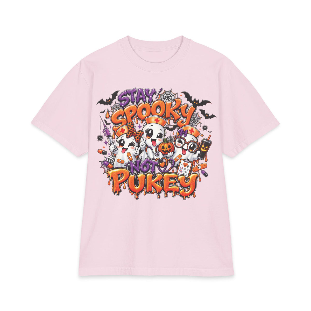 Stay Spooky Not Pukey Nurse T-Shirt | Halloween Ghosts, Candy, Bats