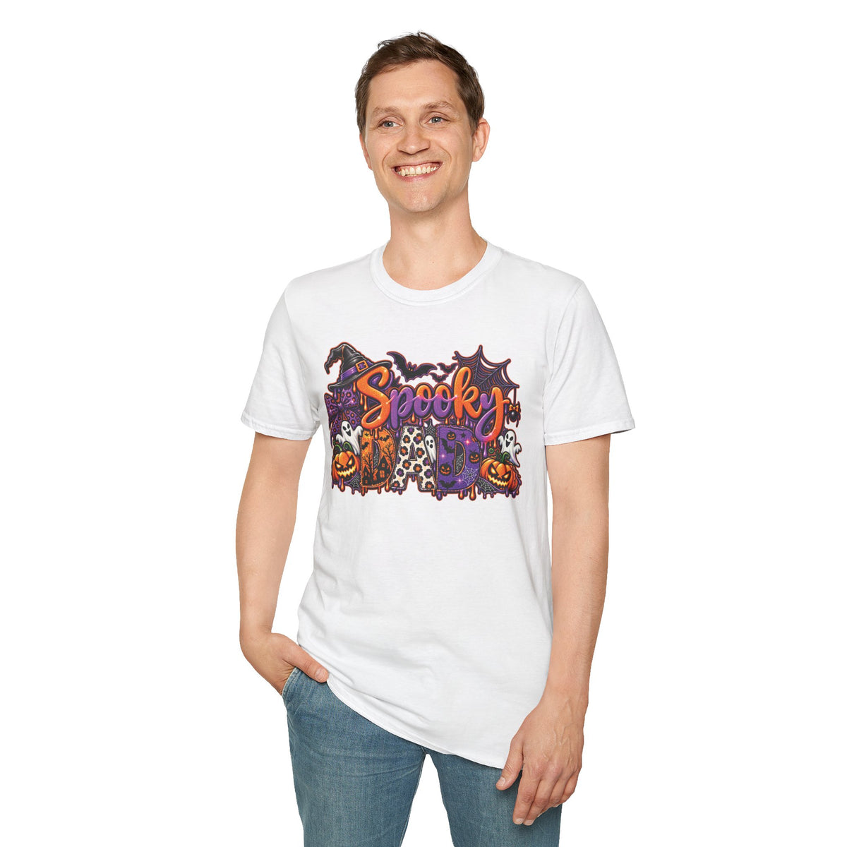 Spooky Dad Halloween Haunted House T-Shirt | Pumpkin Ghosts Witch Hat