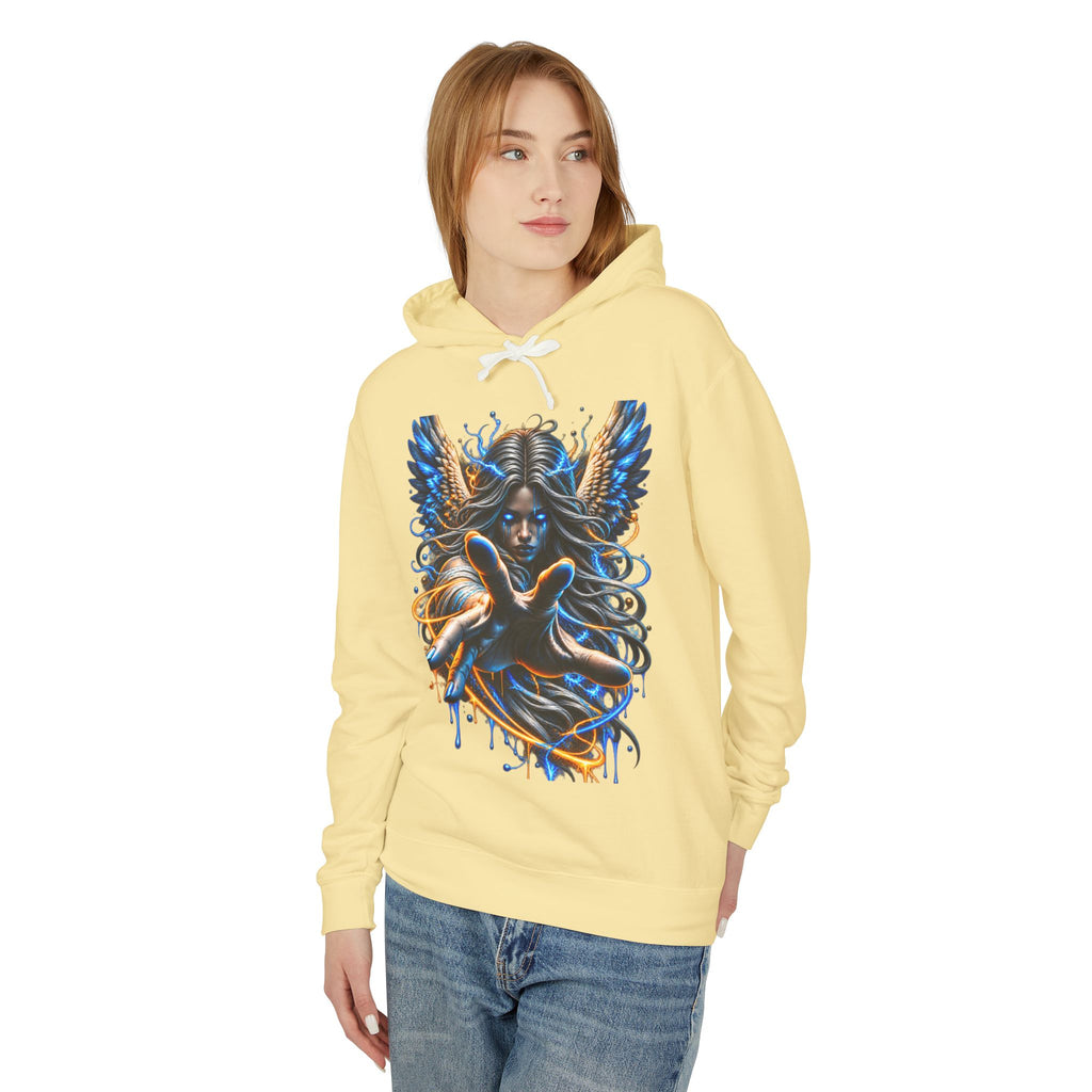 Dark Angel Illustration Hoodie | Winged Woman, Dripping Paint Art