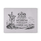 John 3:16 Scripture Cross Illustration Glass Cutting Board | Christian Kitchen Decor
