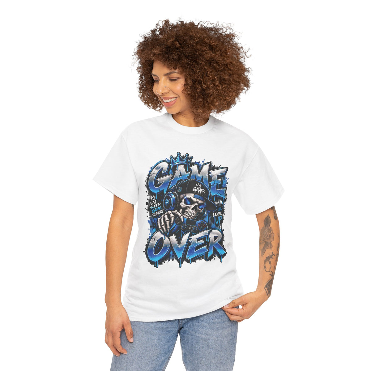 Game Over Skull Gamer T-Shirt | Level Up Graphic Tee