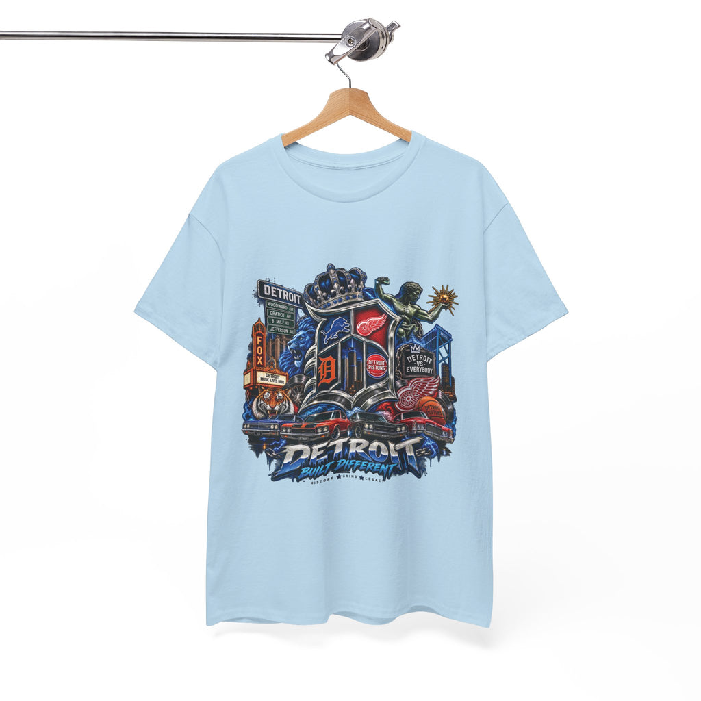 Detroit Skyline Collage T-Shirt | Motor City Landmarks, Vintage Neon Design