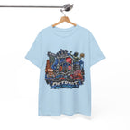 Detroit Skyline Collage T-Shirt | Motor City Landmarks, Vintage Neon Design