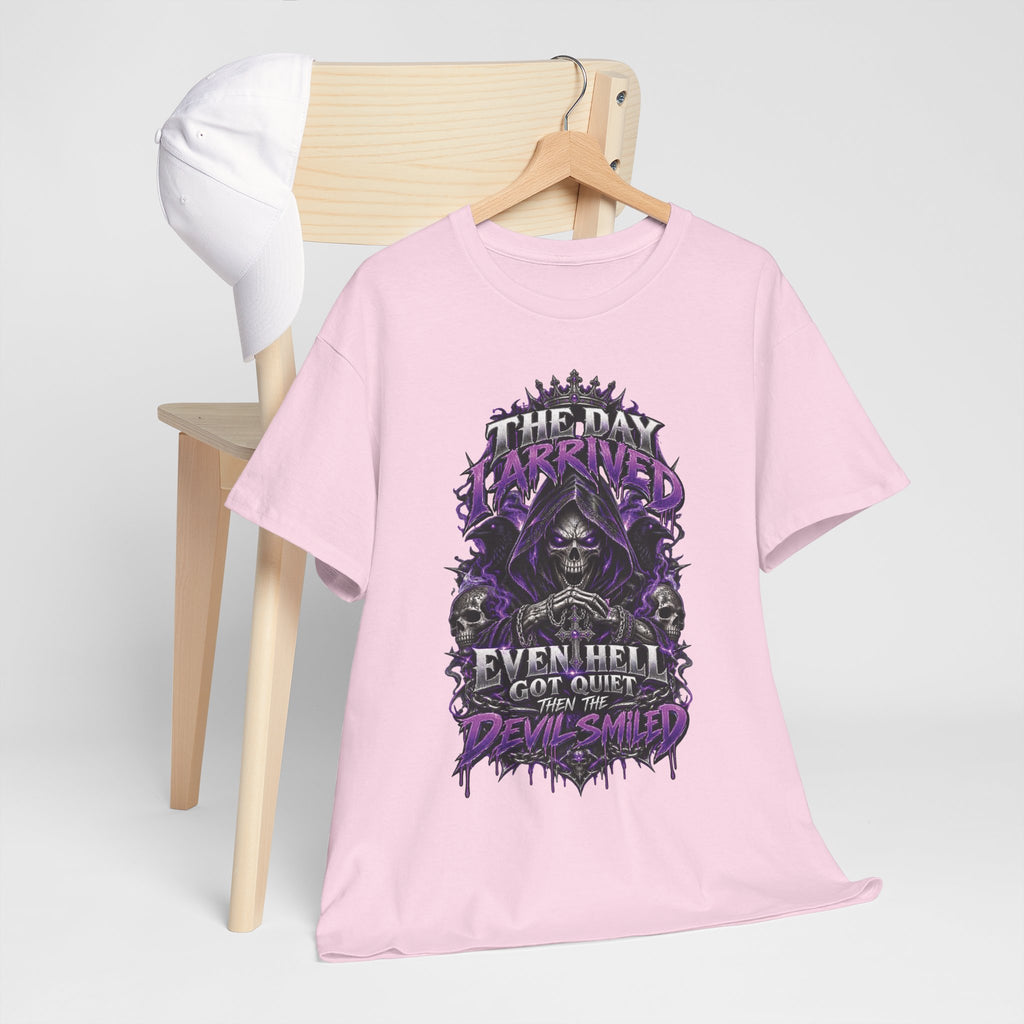 Grim Reaper Skull with Purple Flames T-Shirt | Gothic Death Quote Tee