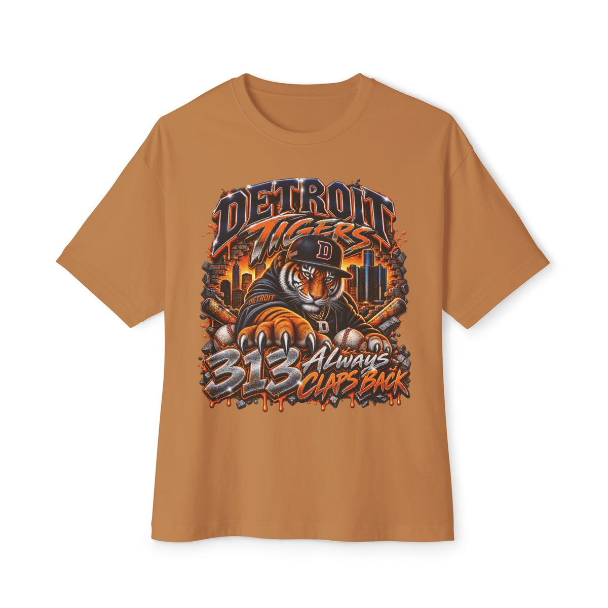 Detroit Tigers Mascot Graphic Tee | Vintage Baseball City Skyline Tee