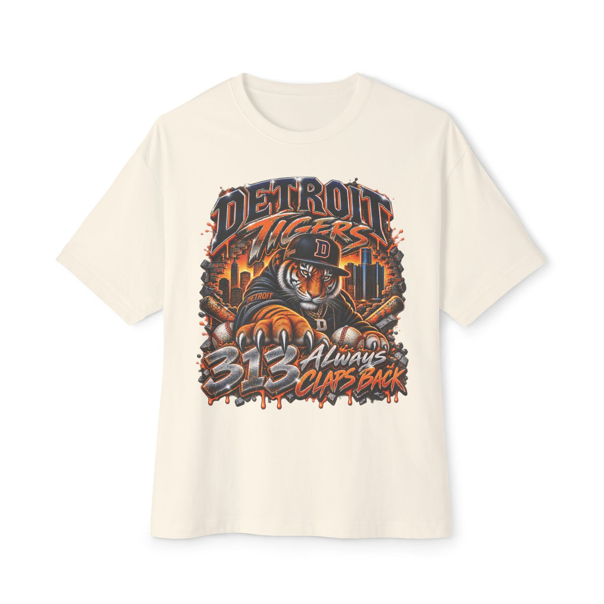 Detroit Tigers Mascot Graphic Tee | Vintage Baseball City Skyline Tee