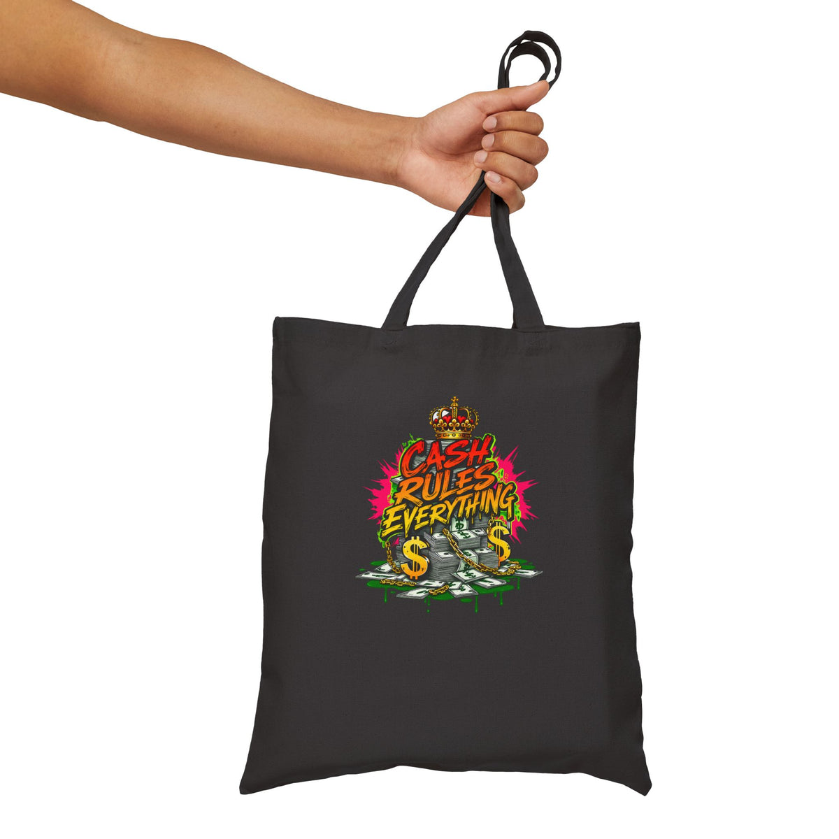 Cash Rules Everything Around Me Tote Bag | Retro Graffiti Money Design