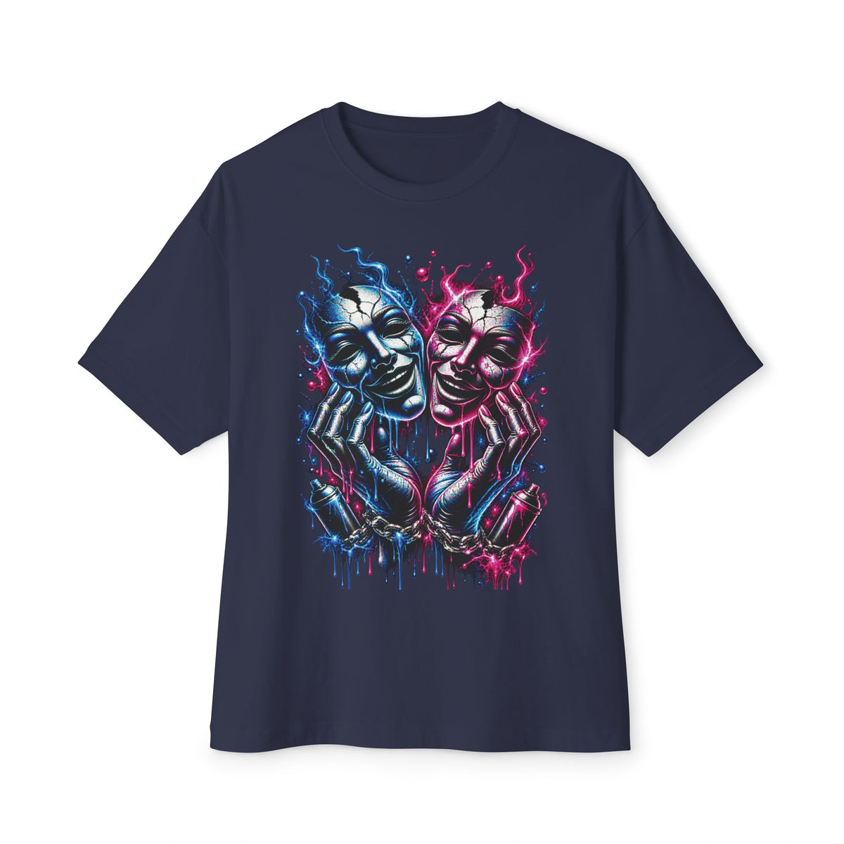 Blue and Pink Melting Masks T-Shirt | Abstract Drip Art