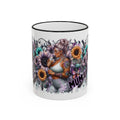 Tattooed Floral Skull Mum Mug | Accent Rim & Handle Ceramic Mug