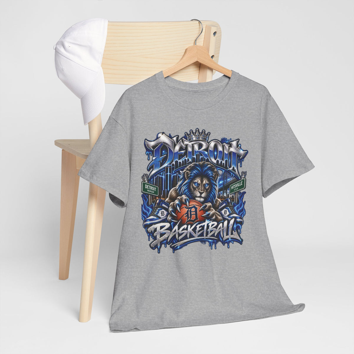 Detroit Basketball Lion Graphic Tee | City Streetball Detroit D Logo