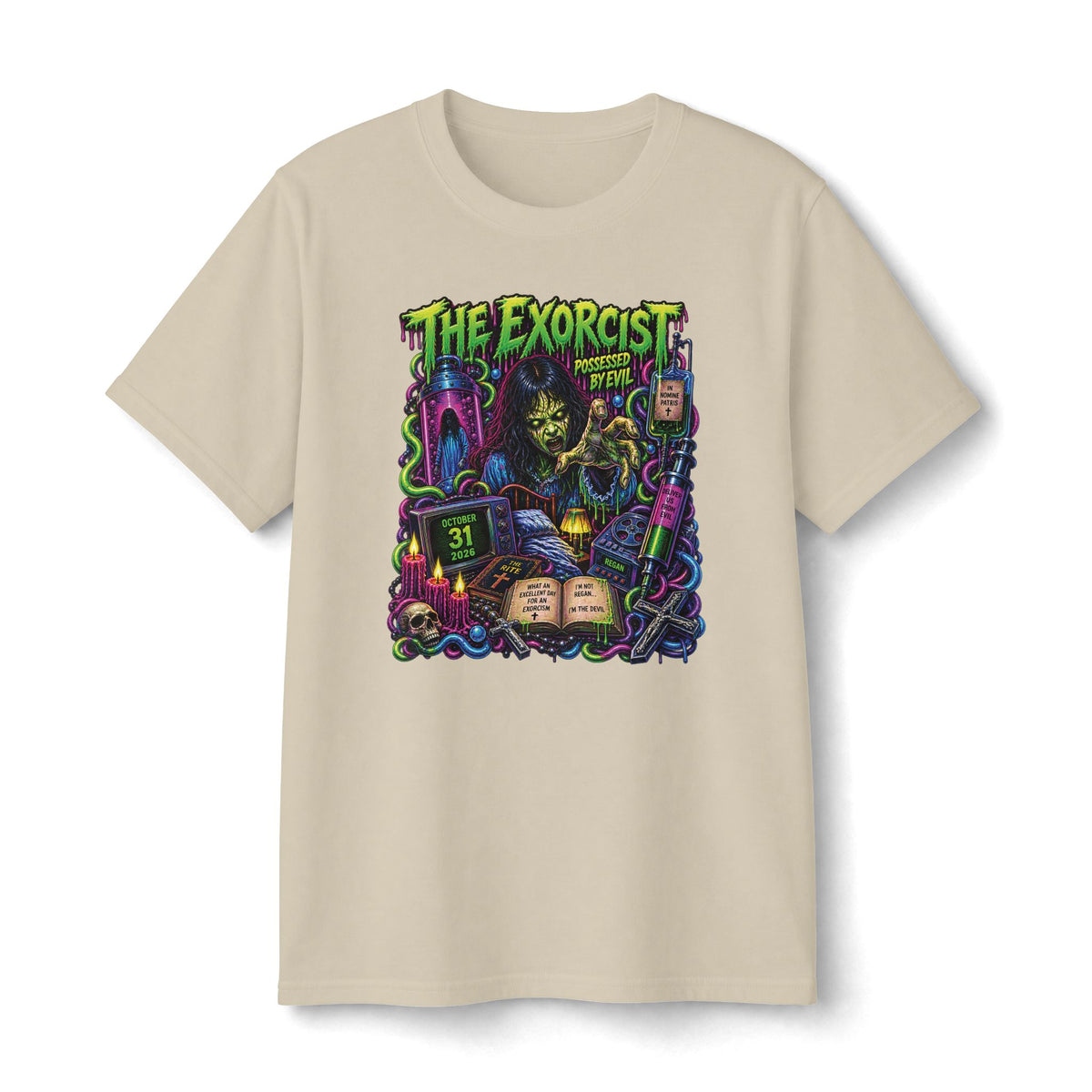 The Exorcist horror art T-Shirt | Retro neon movie poster design