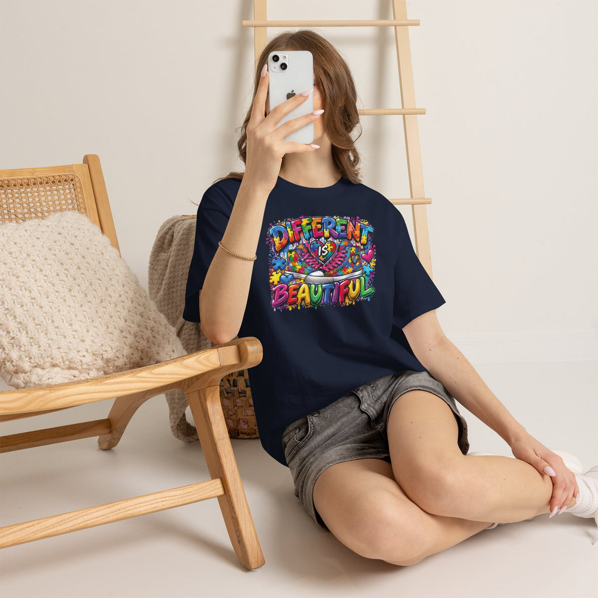 Different Is Beautiful T-Shirt | Colorful Rainbow Heart Typography
