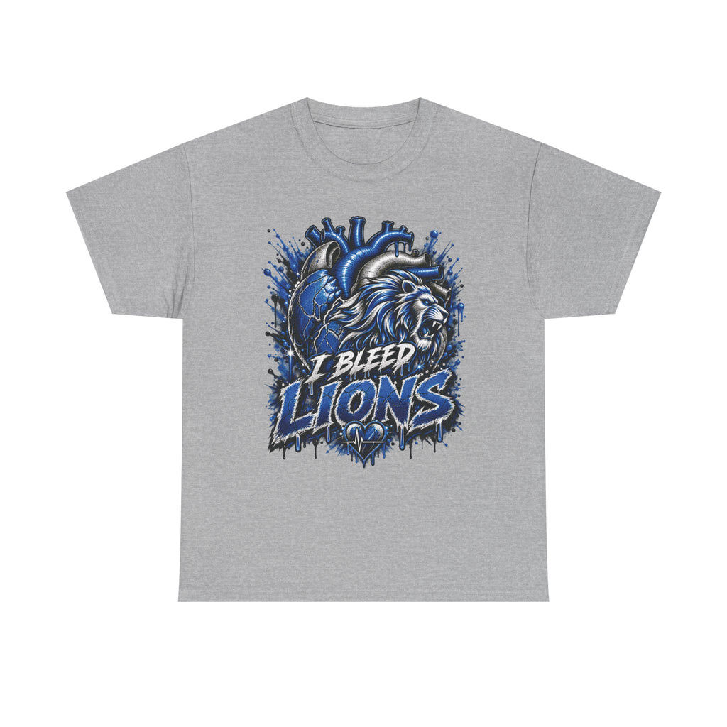 I Bleed Lions T-Shirt | Blue Lion Heart Graphic, Sports Fan Tee