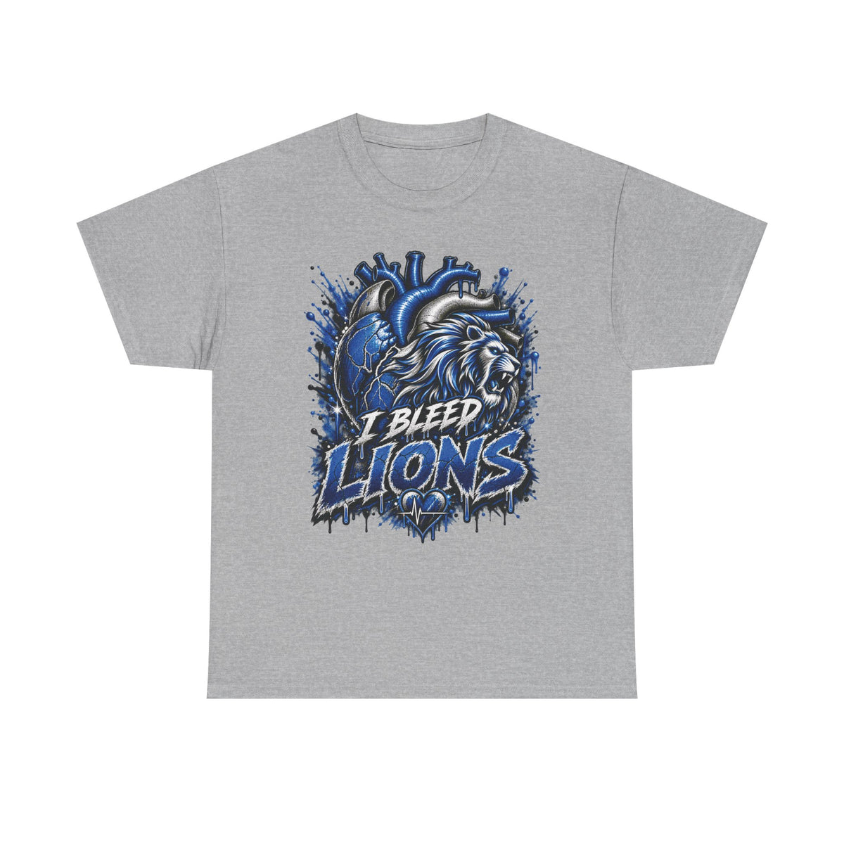 I Bleed Lions T-Shirt | Blue Lion Heart Graphic, Sports Fan Tee