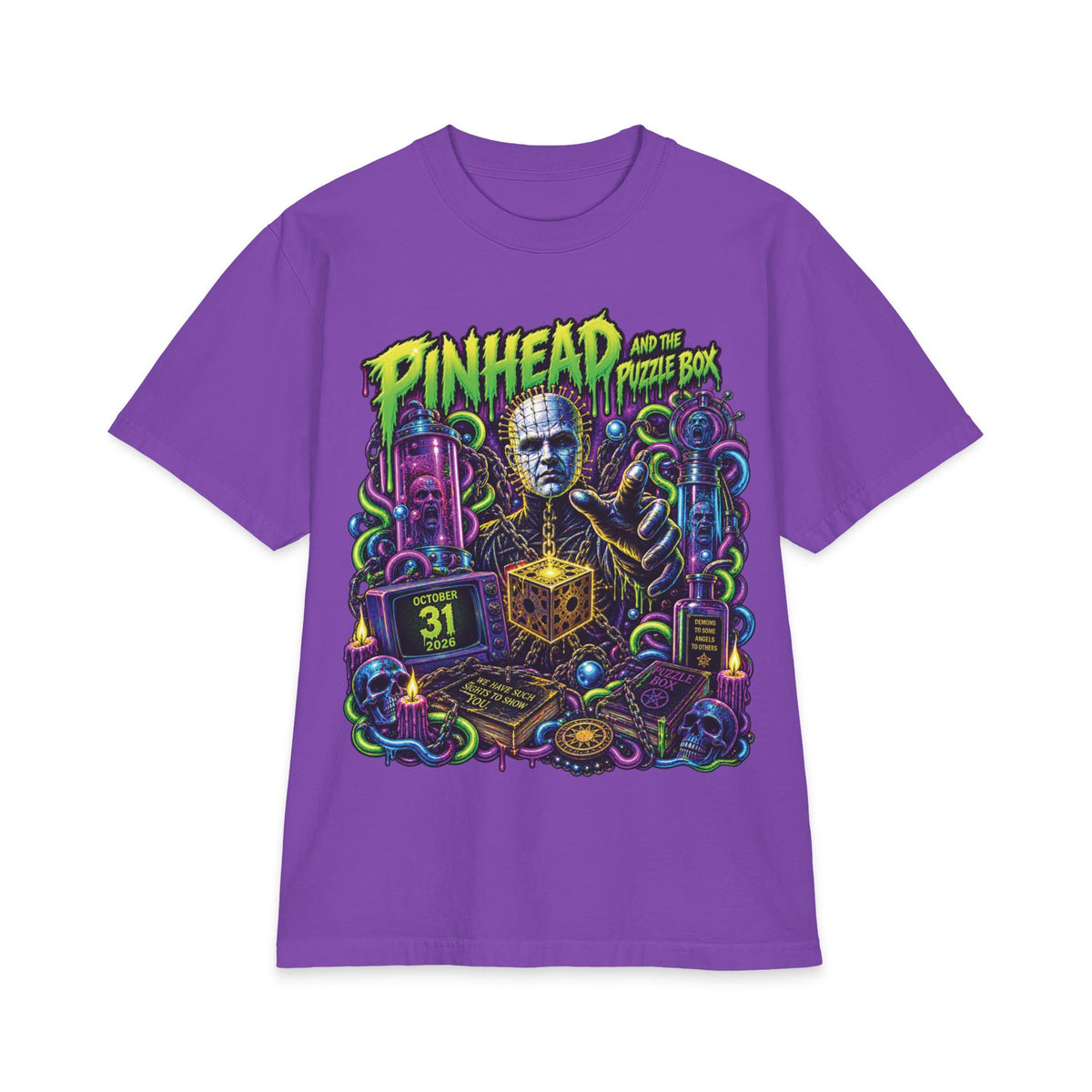 Pinhead Puzzle Box Illustration T-Shirt | Horror Movie Graphic Tee