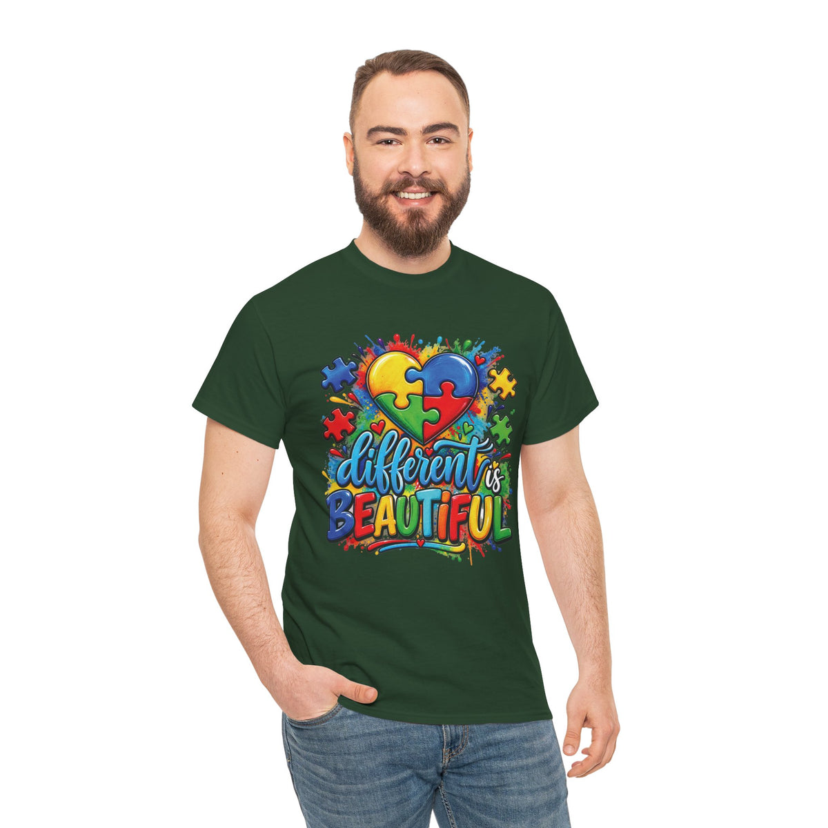 Different Is Beautiful Autism Puzzle Heart T-Shirt | Neurodiversity Awareness Tee