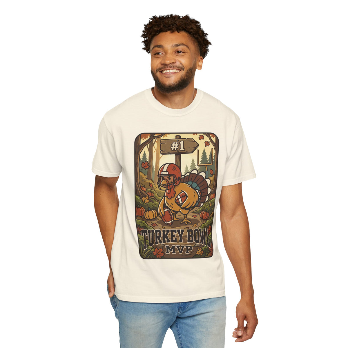 Turkey Bowl MVP T-Shirt | Thanksgiving Football Turkey Illustration