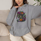 Spooky Halloween Skull Pumpkin Floral Hoodie | Haunted Garden Sweatshirt
