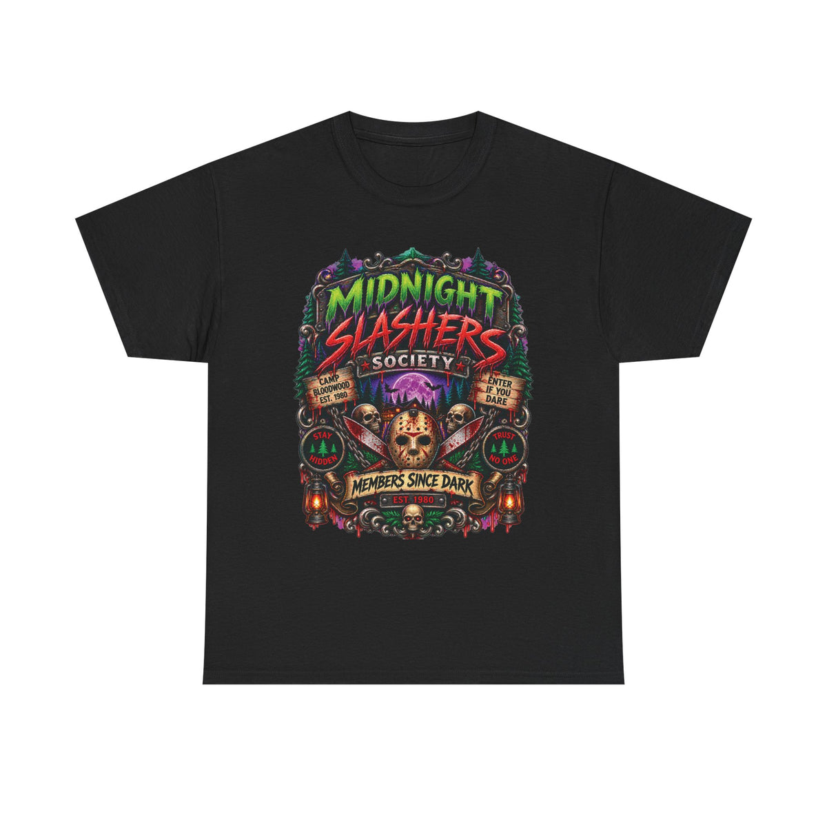 Midnight Slashers Society Skull Tee | Horror Club Graphic T-Shirt