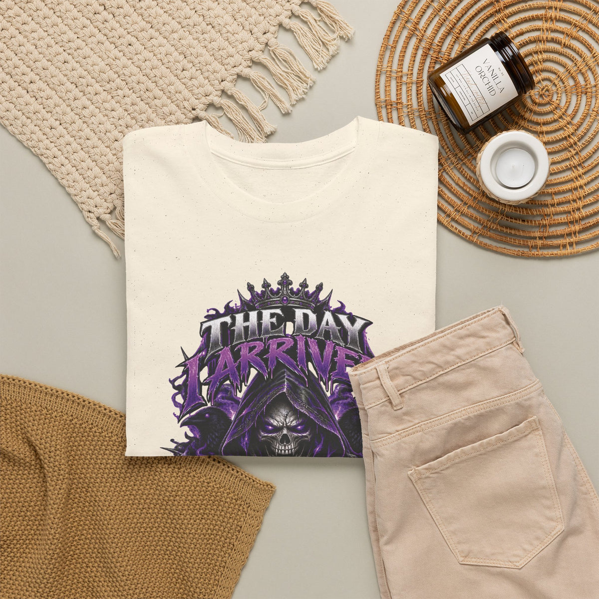 Grim Reaper Skull with Purple Flames T-Shirt | Gothic Death Quote Tee
