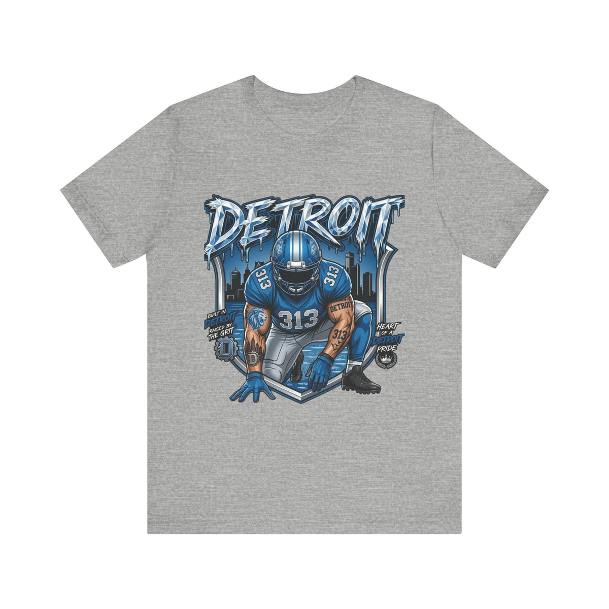Detroit 313 Football Player Tee | City Skyline | Blue Helmet