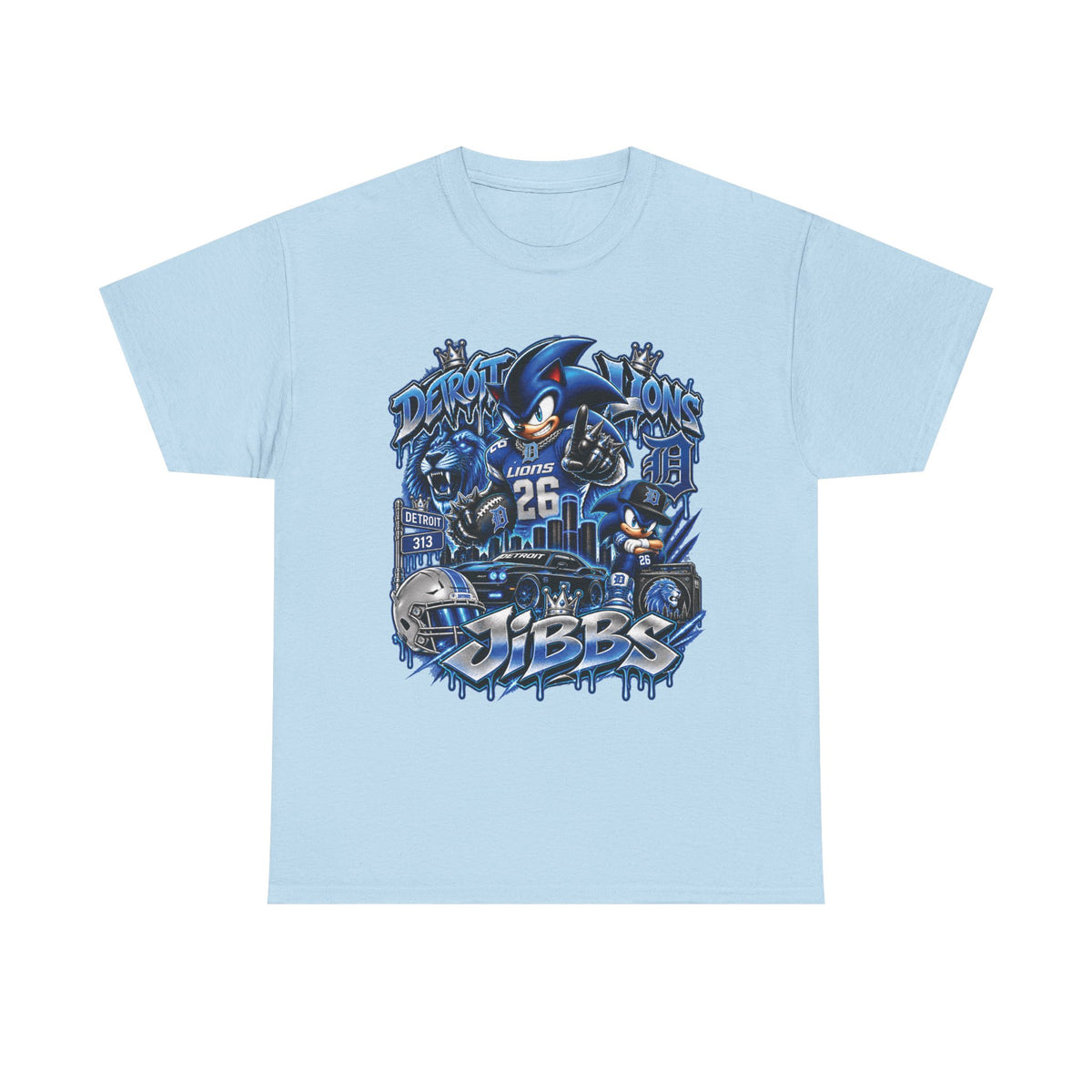 Detroit Lions Football Graphic Tee | Niners Helmet, Player Number 26, Team Mascot