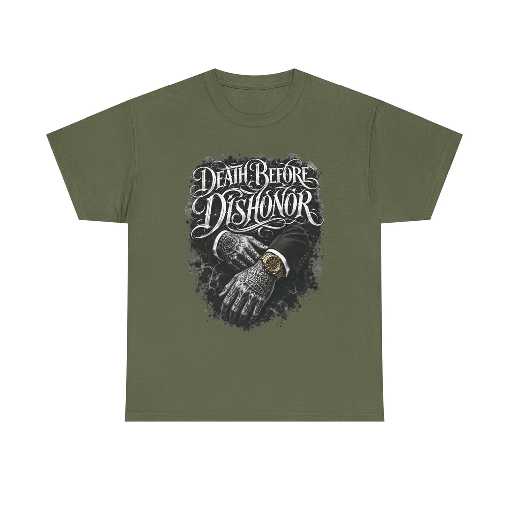 Death Before Dishonor Skull Gloves T-Shirt | Biker Tattoo Style