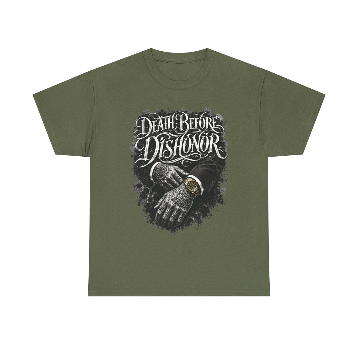 Death Before Dishonor Skull Gloves T-Shirt | Biker Tattoo Style