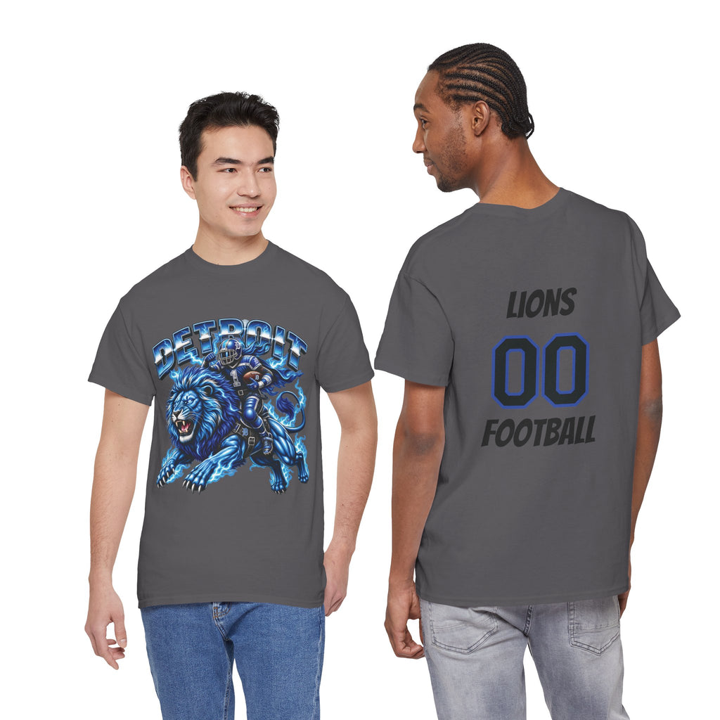 Detroit Lion Rider T-Shirt | Football Team Graphic Tee, Blue Mascot